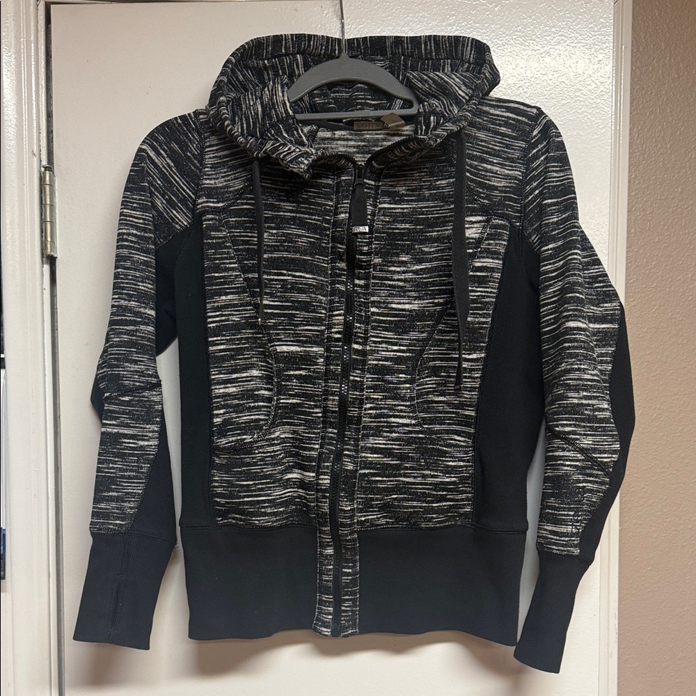 Zella Black & White Space-Dye Zip-Up Hoodie Jacket